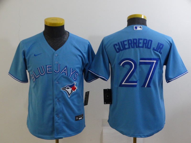 2021 Youth Toronto Blue Jays 27 Guerrero jr Blue Game 2021 Nike MLB Jerseys